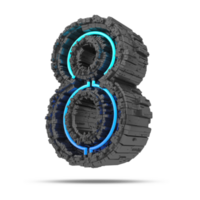 3d spaceship number with neon light effect, 3d rendering png