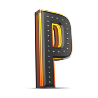 3D alphabet with pin decoration and neon light effect, 3d rendering png