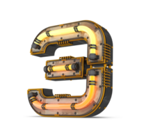 3D wooden number with neon light effect, 3d rendering png
