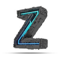 3d spaceship alphabet with neon light effect, 3d rendering png