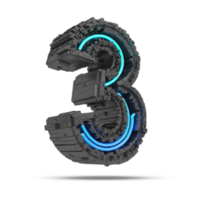 3d spaceship number with neon light effect, 3d rendering png