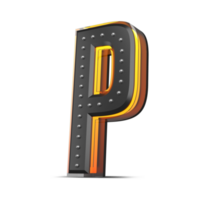 3D alphabet with pin decoration and neon light effect, 3d rendering png