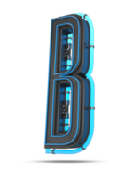 3D Alphabet with blue neon light effect, 3d rendering png