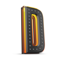 3D alphabet with pin decoration and neon light effect, 3d rendering png