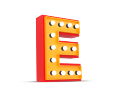 3d alphabet Broadway style with light bulb, 3d rendering png