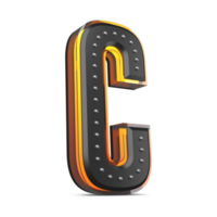 3D alphabet with pin decoration and neon light effect, 3d rendering png