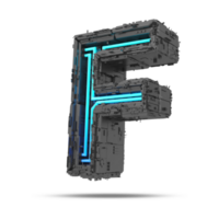 3d spaceship alphabet with neon light effect, 3d rendering png