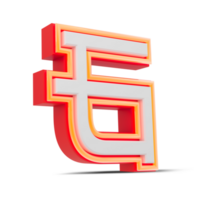 Red 3D Number  japan style with orange neon light, 3d rendering. png