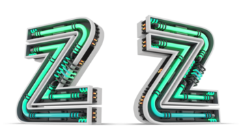 3D Alphabet with green neon light effect, 3d rendering png