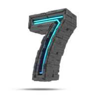 3d spaceship number with neon light effect, 3d rendering png