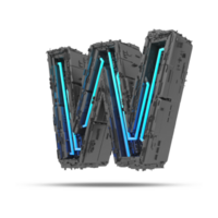 3d spaceship alphabet with neon light effect, 3d rendering png