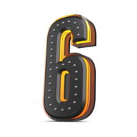 3D number with pin decoration and neon light effect, 3d rendering png