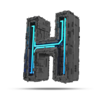 3d spaceship alphabet with neon light effect, 3d rendering png