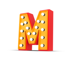 3d alphabet Broadway style with light bulb, 3d rendering png