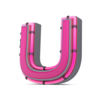 3D pink alphabet with neon light, 3d rendering png