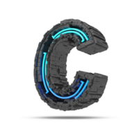 3d spaceship alphabet with neon light effect, 3d rendering png