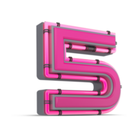 3D pink number with neon light, 3d rendering png