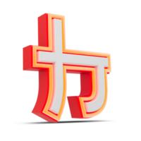 Red 3D alphabet  japan style with orange neon light, 3d rendering. png