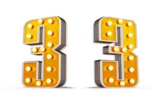 Broadway style light bulb number, 3d rendering png