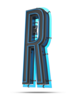 3D Alphabet with blue neon light effect, 3d rendering png