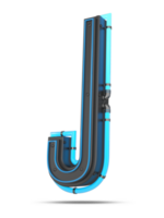 3D Alphabet with blue neon light effect, 3d rendering png