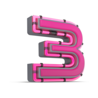 3D pink number with neon light, 3d rendering png