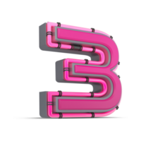 3D pink number with neon light, 3d rendering png