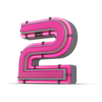 3D pink number with neon light, 3d rendering png