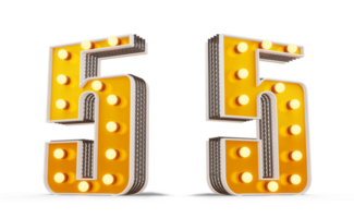 Broadway style light bulb number, 3d rendering png