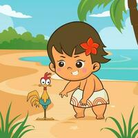 Little Hawaiian Girl Playing in the Beach vector