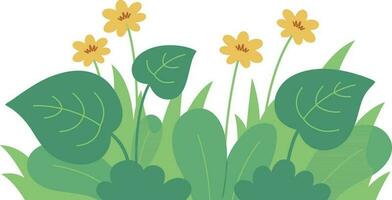 Flowers and leaves in flat style. Vector illustration on white background.