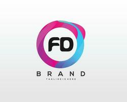 Initial letter FD logo design with colorful style art vector