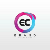 Initial letter EC logo design with colorful style art vector