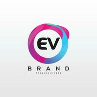 Initial letter EV logo design with colorful style art vector