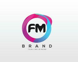 Initial letter FM logo design with colorful style art vector