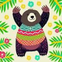 Rainforest Whimsical Sloth Bear Portrait vector