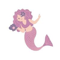 bonito sirena para t camisas y telas o niños Moda obras de arte, niños libros. Moda ilustración dibujo en moderno estilo. linda sirena. niña impresión. vector plano ilustración.