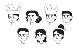 cocineros caras monocromo plano lineal personaje cabezas manojo. Cocinando caracteres. editable contorno personas iconos línea los usuarios caras. 2d dibujos animados Mancha vector avatar ilustración paquete para animación