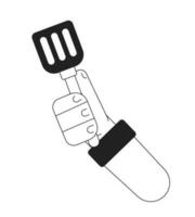 Chef hand hold spatula flat monochrome flat vector object. Cooking utensil. Kitchen tool. Editable black and white thin line icon. Simple cartoon clip art spot illustration for web graphic design