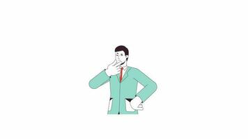 Brainstorming manager animation. Animated cartoon office worker. Business planning. Isolated colour flat line 2D character 4K video footage, white background, alpha channel transparency for web design