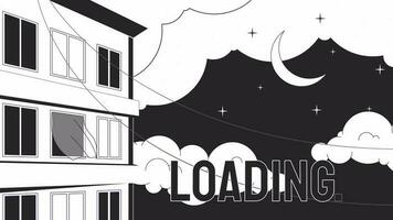 Apartment night bw loader animation. Blinking in windows building. Moonlight. Flash message 4K video. Chill lofi isolated monochrome loading animation, alpha channel transparency for UI, UX web design video