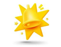 Golden bell with explosion effect. 3d vector mobile application icon with notification