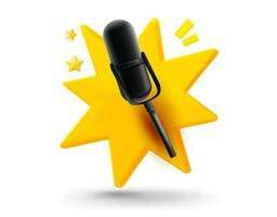 Concert microphone with explosion effect. 3d vector mobile application icon with notification