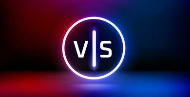 Showcase and shining neon frame and versus sign. 3d vector banner with copy space