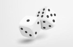 White dice isolated on white background. Gamebling concept. 3d vector illustration