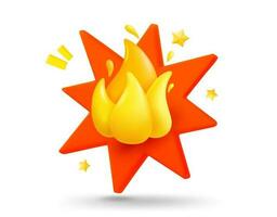 Flame with explosion effect. 3d vector mobile application icon with notification