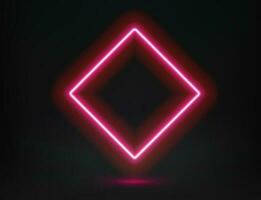 Abstract studio with glowing rhombus frame of neon light. 3d vector illustration