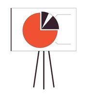 Easel stand for display board with pie chart flat line color isolated vector object. Data analysis. Editable clip art image on white background. Simple outline cartoon spot illustration for web design