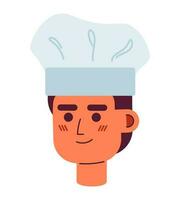 Cheerful caucasian young man in chef hat semi flat vector character head. Chef in uniform. Editable cartoon avatar icon. Face emotion. Colorful spot illustration for web graphic design, animation