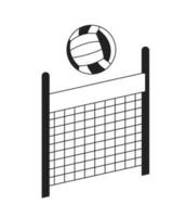 Volleyball playing monochrome flat vector object. Pass volley ball over net. Sports game. Editable black and white thin line icon. Simple cartoon clip art spot illustration for web graphic design